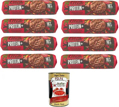 Produktbild von Gran Cereale Protein+ Dunkle Schokolade & Orangenschalen – Vollkorn-Protein-Kekse mit Pflanzenprotein, Hafer & Dinkel, ohne Palmöl –8x 250 g + Italian Gourmet polpa 400g