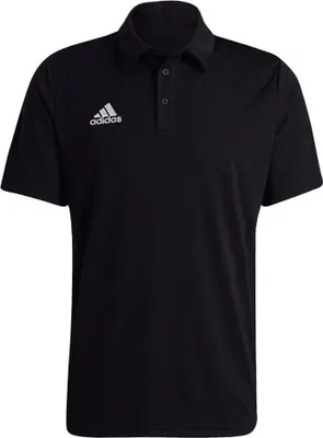 A black Adidas polo shirt for men is shown against a white background.