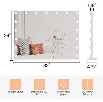 Image de Miroir de salle de bain à LED - Miroir de maquillage 81 × 61 cm - Grossissement 3x -tactile - 3 couleurs d'éclairage - Cadre en aluminium