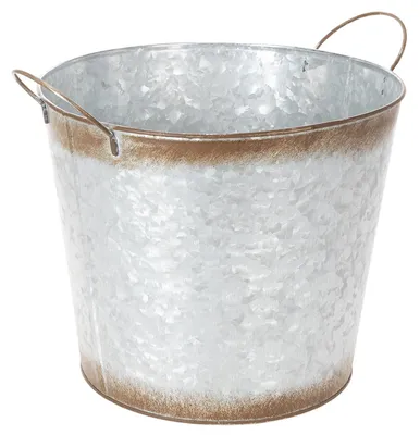 Produktbild von Pflanztopf mit Griffen, Deko-Schale, Rostdeko, Metall Übertopf, Silbern Ø26cm H25,5cm