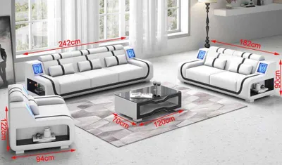 Zdjęcie produktu dla Biała, dwuosobowa sofa LED, nowoczesny design, idealna do salonu, meble