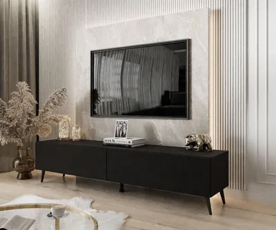Produktbild von RTV Schrank COLETTE III 175 cm Schwarz / Schwarz matt mit LED-Beleuchtung, Beine: Schwarz