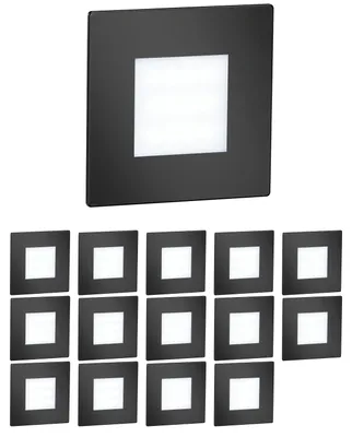 Image de ledscom.de : 15 spots LED pour escaliers/appliques murales FEX, pour intérieur et extérieur, carrés, noirs, 85 x 85 mm, lumière blanche froide