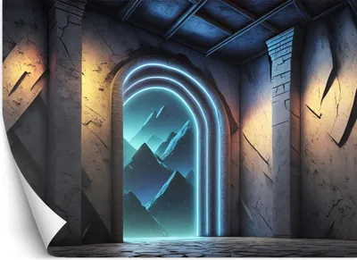 Produktbild von Vlies fototapete Portal Neon Fantastik Abstraktion 350x245 cm Feeby Blau inkl. Kleber einfache Montage