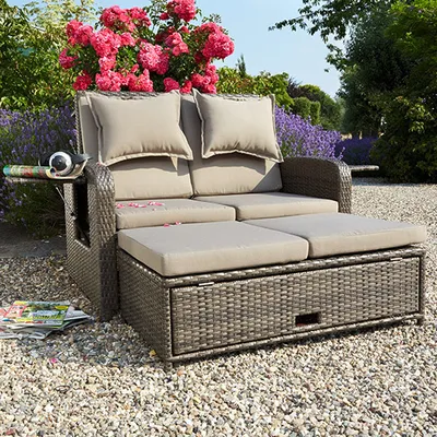 Produktbild von greemotion Gartensofa mit Liegefunktion Bahia Tobago Rattan Braun inkl. Kissen und Auflagen