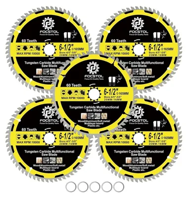 Productafbeelding van Circelzaagblad voor hout, 165mm x 20/16mm - 5 stuks, 60 tanden, geschikt voor kunststof, aluminium, koper en non-ferrometalen