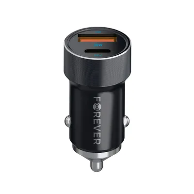 Zdjęcie produktu dla Forever Ładowarka Samochodowa Pd Qc Cc-06 1X Usb-C 1X Usb 20W Czarna + Kabel Usb-C - Usb-C 60W