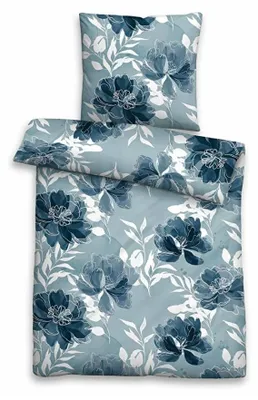Immagine prodotto di Set di lenzuola Biber con motivo floreale - Lenzuolo singolo in misto cotone, dimensioni 135 x 200 cm + federa 80 x 80 cm