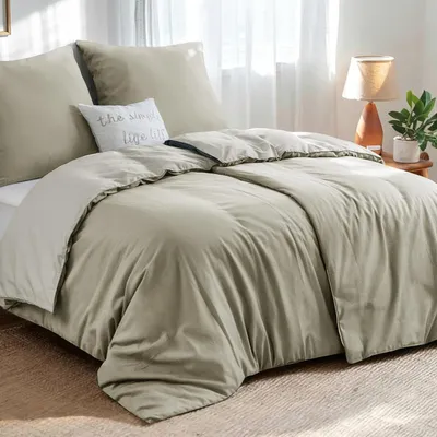 Produktbild von Bettwäsche-Set 135x200 cm 4-teilig Taupe/Beige Mikrofaser Wendebettwäsche mit Reißverschluss