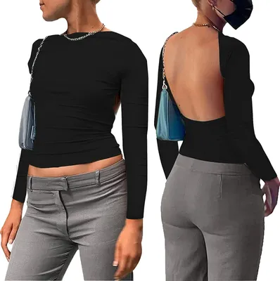 Image de ASKSA Débardeur dos nu femme y Y2k Tops Réversible Cut Out Shirt, Noir, L