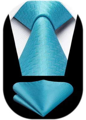Immagine prodotto di Set da cravatta e fazzoletto da taschino da uomo, colore blu acqua, motivo a pois, classico, ideale per l'ufficio, matrimoni ed eventi formali