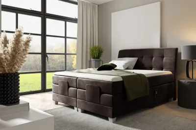 Produktbild von Boxspringbett Elektrisch Bett FRANCO 200x200cm in Stoff Fresh Dunkelbraun