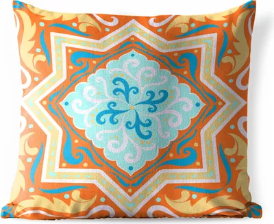 Produktbild von MuchoWow® Outdoor Kissen - Geometrische Formen - Blau - Orange - 50x50 cm - Wetterfest - Lounge Kissen - Komfortabel - Kissen mit Bild