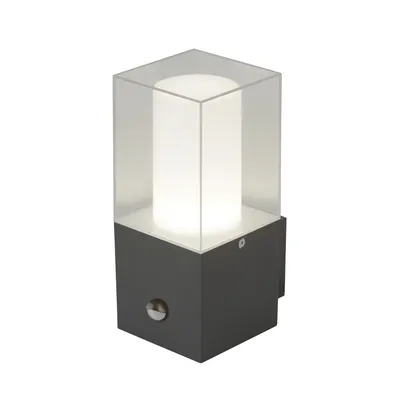 Zdjęcie produktu dla nowoczesna zewnętrzna lampa ścienna z czujnikiem ciemnoszara aluminium IP44