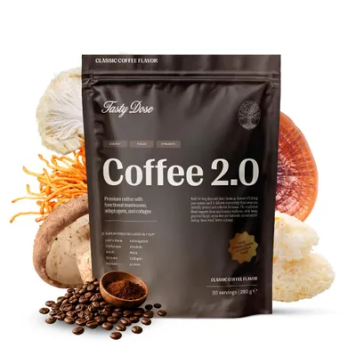 Produktbild von Tasty Dose's Coffee 2.0 Pilzkaffee, 7 Vitalpilze & Ashwagandha, instant (280 g, 30 Portionen)