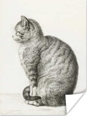 Produktbild von MuchoWow® Poster Sitzende Katze - Gemälde von Jean Bernard 90x120 cm - Wohnzimmer