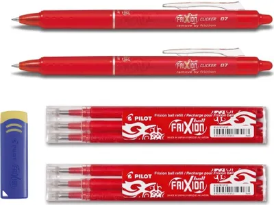 Produktbild von 2 Pilot Frixion Clicker 0.7 rot + 6er Set Ersatzminen 0.7 rot + Radierer gratis