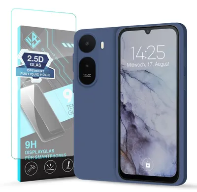 Produktbild von Hülle für Xiaomi Redmi A7 Pro mit 9H Displayglas Displayschutz Case Cover Bumper Smartphone Softgrip Schutzhülle Farbe: Lavendelblau