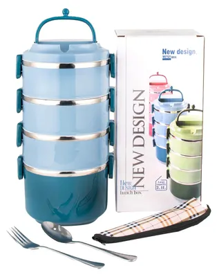 Obrázek produktu pro SANQIAHOME Obědová krabička, nerezová ocel, 4 patra, modrá