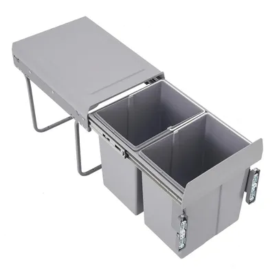 Immagine prodotto di Contenitore per rifiuti estraibile per cucina - Sistema di raccolta rifiuti integrabile da 20 litri - 2 scomparti - Mobiletto sottolavello 49 x 35 x 43 cm - Plastica ABS - Grigio