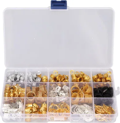 Produktbild von Dreadlocks-Perlen-Set aus Legierung, Haarflechtperlen, Haarspiralen, Anhängerringe, Schmuckdekorationen für Partys