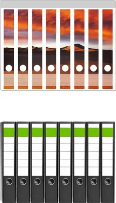 Produktbild von Wallario 8 Stück schmale Ordner inkl. Klebeetiketten mit Motive Sahara Wüste II - Sanddünen im Sonnenuntergang -  Set mit Rückenschildern / Ordnerrücken Stickern