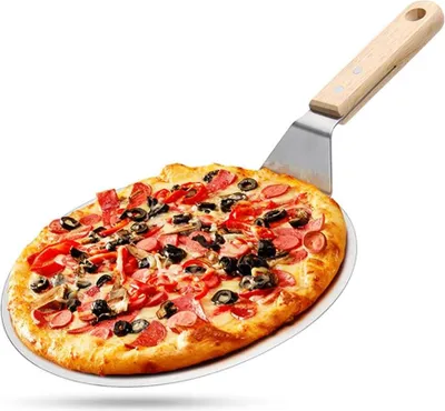 Produktbild von Premium Edelstahl-Pizzaschaufel mit Buchenholzgriff - ideal für selbstgemachte Pizzen, Brot, Kuchen und Kekse (255 cm)