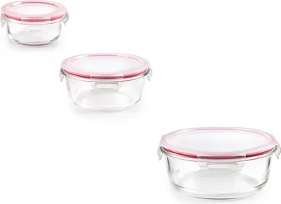 Immagine prodotto di Set di 3 casseruole Ibili-Borosilicato, vetro borosilicato, 220/650/1300 ml, trasparente/rosso