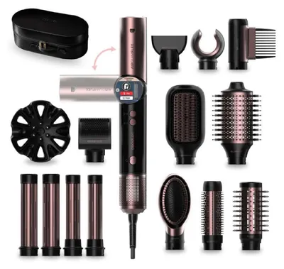 Zdjęcie produktu dla Lokówka do włosów 14 nasadek Cecotec AirGlam 14in1 Flex Black. 1400W, 110000RPM, ekran, technologia Coanda, silnik bezszczotkowy