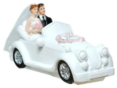 Productafbeelding van Spaarvarken voor bruid en bruidegom met trouwauto - set