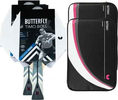 Produktbild von Butterfly 2x Timo Boll Vision 2000 Tischtennisschläger + 2x Tischtennishülle Drive Case II
