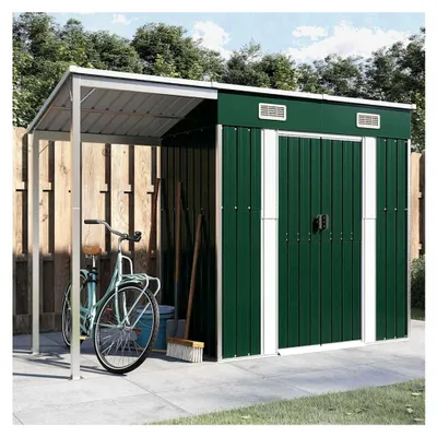 Produktbild von Gartenhaus mit Schleppdach Grün 277x107x181 cm aus Stahl Metall Gerätehaus Pultdach für Garten und Terrasse