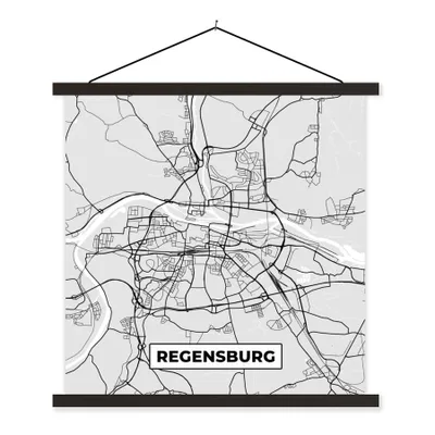 Produktbild von MuchoWow® Textilposter Deutschland - Karte - Regensburg - Karte - Stadtplan 40x40 cm mit schwarzem Rahmen - Fotos