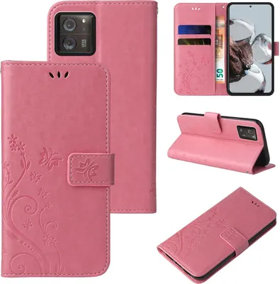 Produktbild von Handyhülle für Xiaomi 13T / 13T Pro Floral Blumen Schmetterling Flip Cover Hülle Case Klapphülle Handytasche Farbe: Rosegold