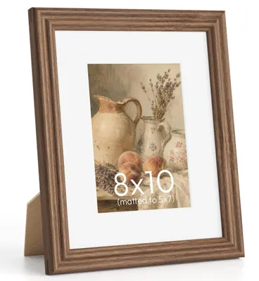 Image de Cadre photo en noyer, 20 x 25 cm, en bois massif, avec passe-partout, pour photos