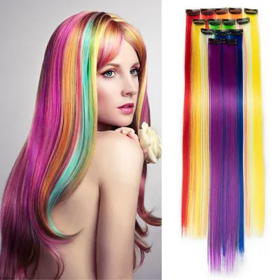 Obrázek produktu pro Spínací prodlužovací vlasy, 14 kusů, světle růžové, 50 cm, syntetické, vhodné pro party, cosplay a festivaly