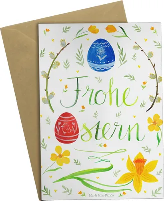 Produktbild von Mr. & Mrs. Panda Beileidskarte Ostern Frohe Ostern - Weiß - Geschenk, Osterei, weihnachtskarten, Grußkarte, hochzeitskarten, vatertagskarte, Bemalte Ostereier, Ostergrüße
