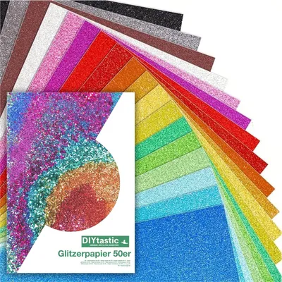 Immagine prodotto di 50x carta glitterata in formato A4: carta glitterata colorata da 250 g/m² - Ideale per l'artigianato e il design creativo - Cartoncino fotografico e carta per stampanti