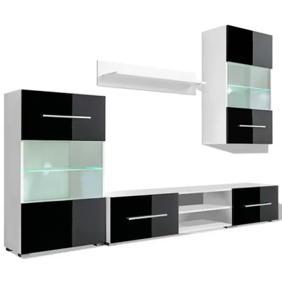 Image de Meuble TV mural 5 pièces avec éclairage LED Noir