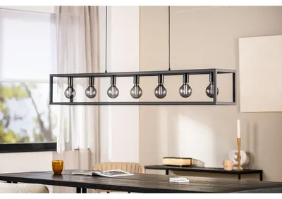 Image de Lustre Suspension H340 Noir Industriel Cage 7 Lumières