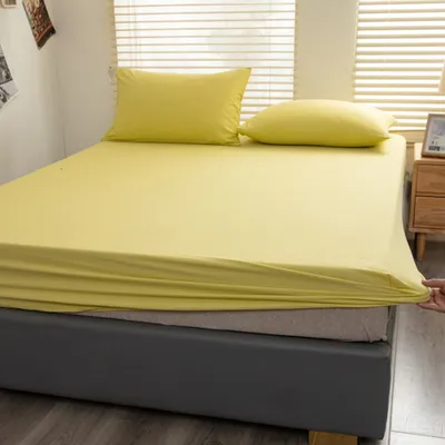 Obrázek produktu pro Prostěradlo Prostěradlo ze 100% bavlny, 150x200 cm, se 2 povlaky na polštář, vhodné pro matrace do 25 cm (žluté)