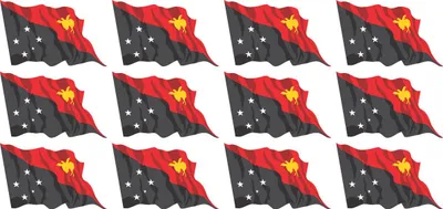 Produktbild von Mini Aufkleber Set - Pack wehend - 50x31mm - selbstklebender Sticker - Papua-Neuguinea - Flagge / Banner / Standarte fürs Auto, Büro, zu Hause und die Schule - 12 Stück
