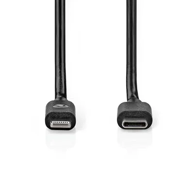 Image de Nedis Câble Lightning - USB 2.0 - Apple Lightning 8 broches - Connecteur USB-C - 480 Mbps - Nickelé - 2,00 m - Rond - PVC - Noir - Enveloppe