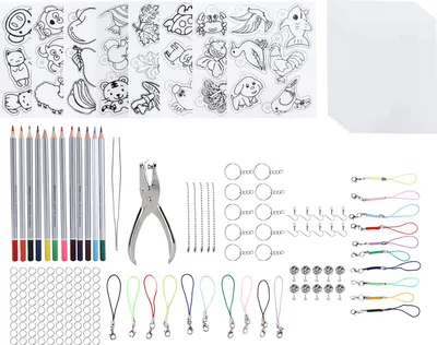Produktbild von Schrumpffolien-Set, komplettes Kunststoff-Set mit Buntstiften für Schlüsselanhänger, Schmuck, Spielzeug, Geschenk