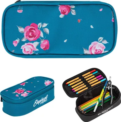 Produktbild von Mäppchen Box Large Elephant Hero Signature Federtasche Schülermäppchen Federmäppchen Pennal pencil case Blumen 12845 Blue Flower