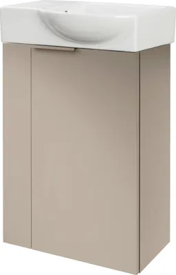 Produktbild von FACKELMANN SBC B.PARIS Gäste WC Waschtisch Set 45 cm breit, Grau, Keramikwaschbecken Weiß, Hahnloch links, Türanschlag rechts  Eleganz und Funktionalität in einem