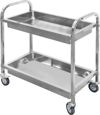 Zdjęcie produktu dla Wózek kelnerski cateringowy ze stali nierdzewnej 2-półkowy głęboki Mega-M 95x50x95 cm