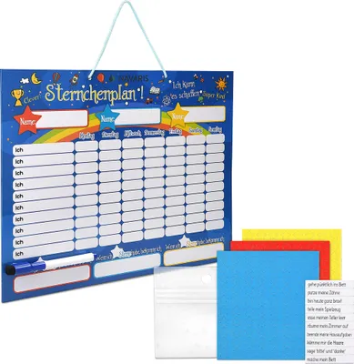 Produktbild von Navaris abwischbare Belohnungstafel magnetisch 40x32cm - Kinder Aufgaben Tafel - Magnettafel inkl. 250 Sternchen Magnete Stift - Sterne Aufgabenplan