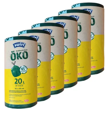 Produktbild von Swirl Swirl - Oeko - Müllbeutel - Kordelzug - 6x - 20L -18 Beutel pro Rolle