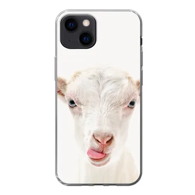 Produktbild von MuchoWow® Handyhülle Schutzhülle Hülle für iPhone 13 mini Ziege - Porträt - Junge - Mädchen - Kinder - Weiß Silikon Softcase Handy Hülle - Softcase
